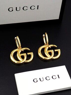 Gucci Gold Double G Hoop Drop Earrings